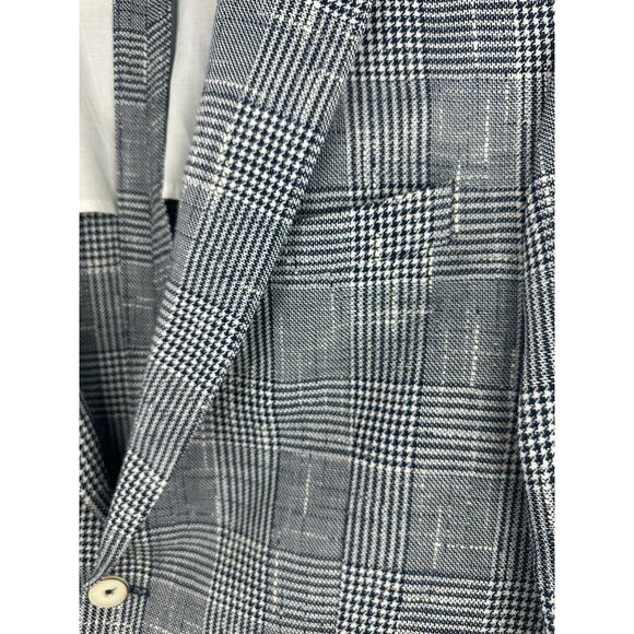 Zara Man Blazer Jacket Plaid Houndstooth Navy Blue & White US Men's Size 42 - Picture 3 of 13